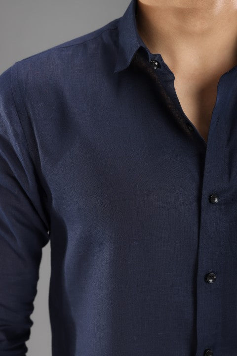 Navy Blue Linen Pure Cord Set