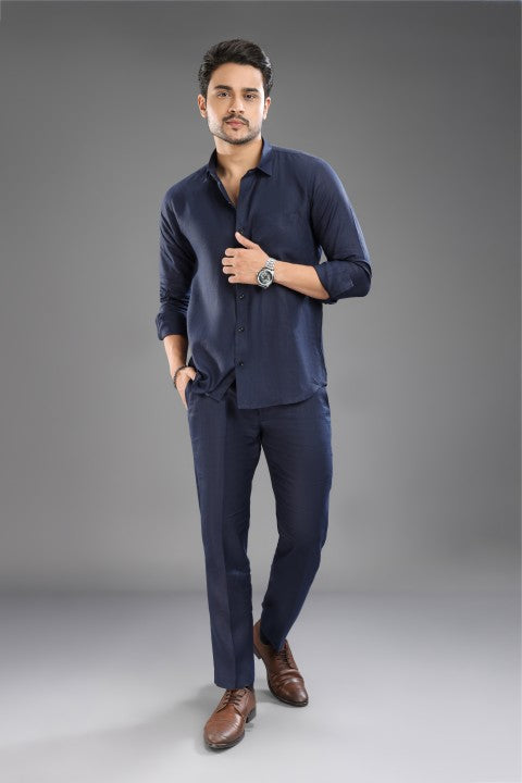 Navy Blue Linen Pure Cord Set