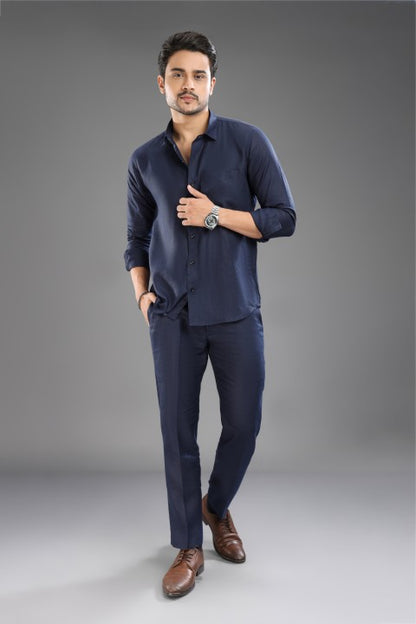 Navy Blue Linen Pure Cord Set