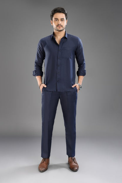 Navy Blue Linen Pure Cord Set