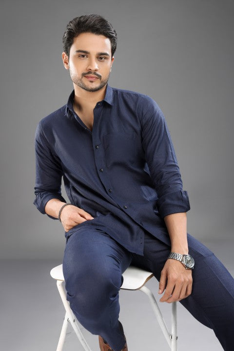 Navy Blue Linen Pure Cord Set