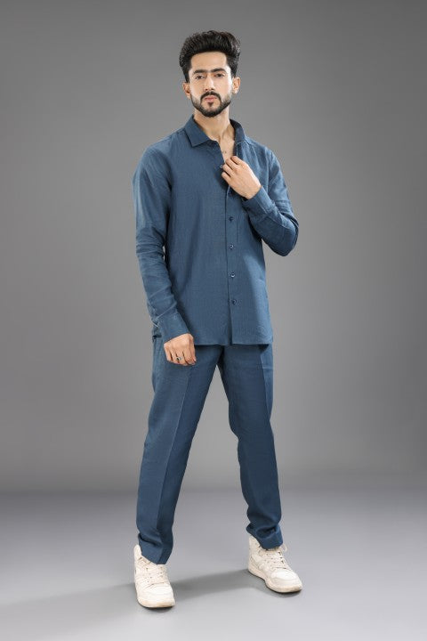Teal Blue - Pure Linen Cord Set