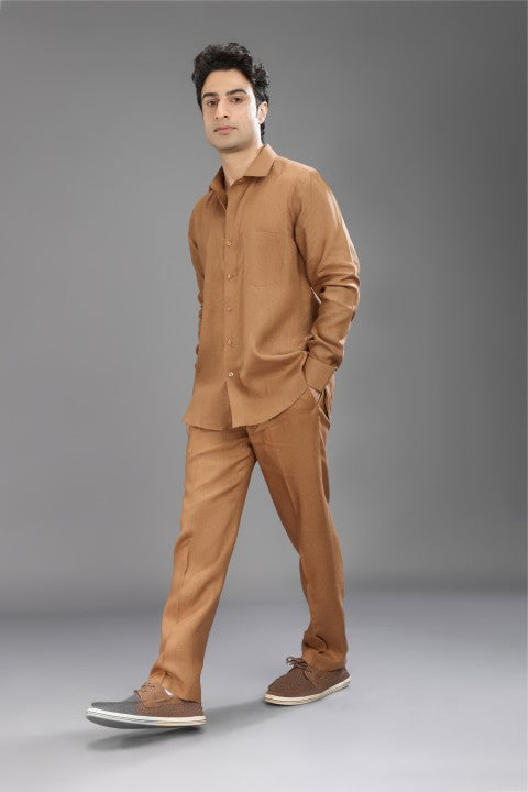 Tobacco Brown Pure Linen Cord Set
