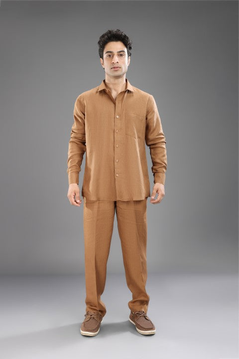 Tobacco Brown Pure Linen Cord Set