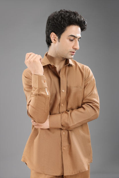 Tobacco Brown Pure Linen Cord Set