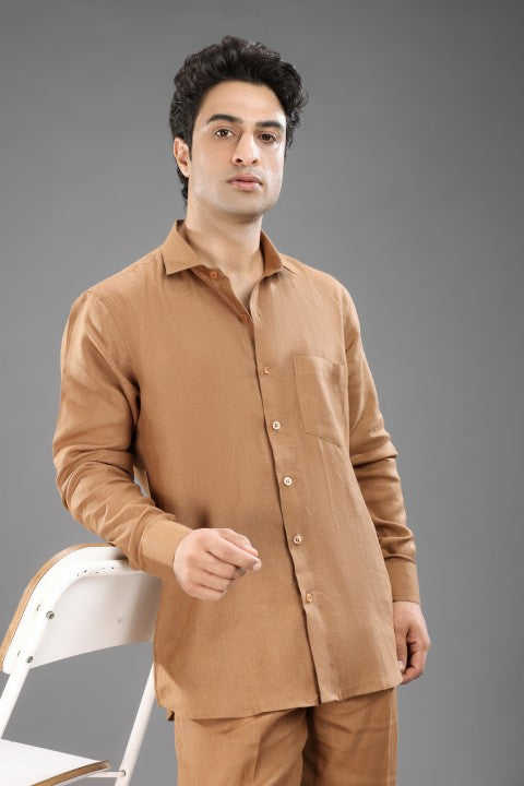 Tobacco Brown Pure Linen Cord Set