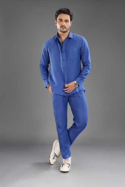Royal blue pure linen cord set