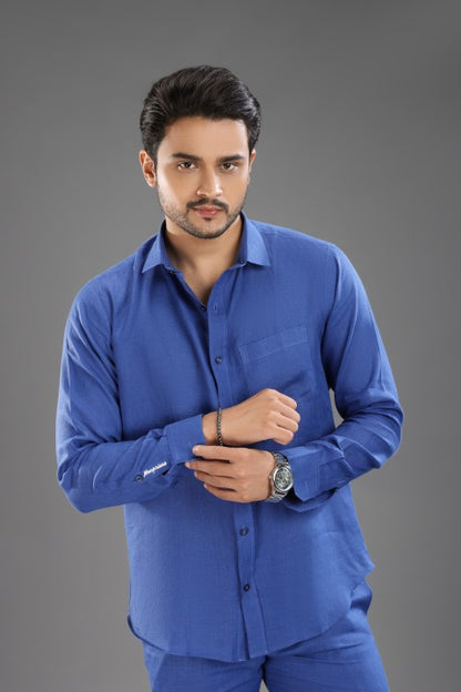 Royal blue pure linen cord set