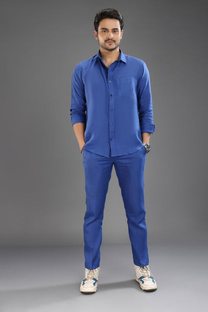 Royal blue pure linen cord set