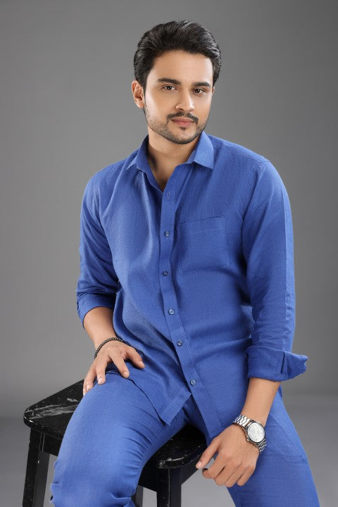 Royal blue pure linen cord set