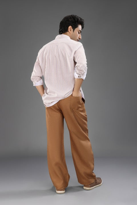 Brown Lining Shirt & Tobacco Brown Loose Pant Combination