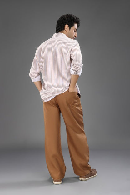 Brown Lining Shirt & Tobacco Brown Loose Pant Combination