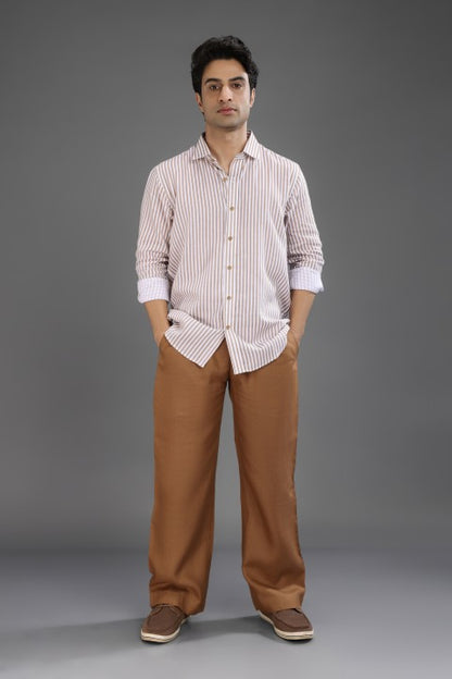 Brown Lining Shirt & Tobacco Brown Loose Pant Combination