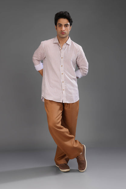 Beige Brown and  White Stripe Shirt