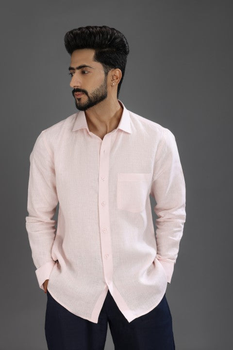 Baby Pink Shirt & Navy blue Loose Pant Combination