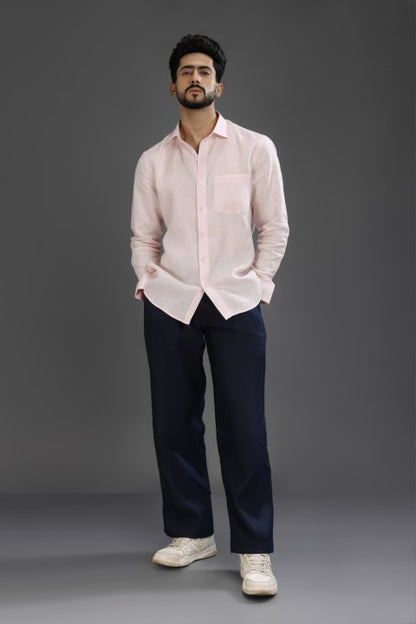 Baby Pink Shirt & Navy blue Loose Pant Combination