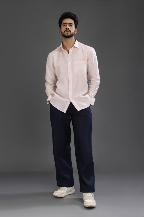Baby Pink Shirt & Navy blue Loose Pant Combination