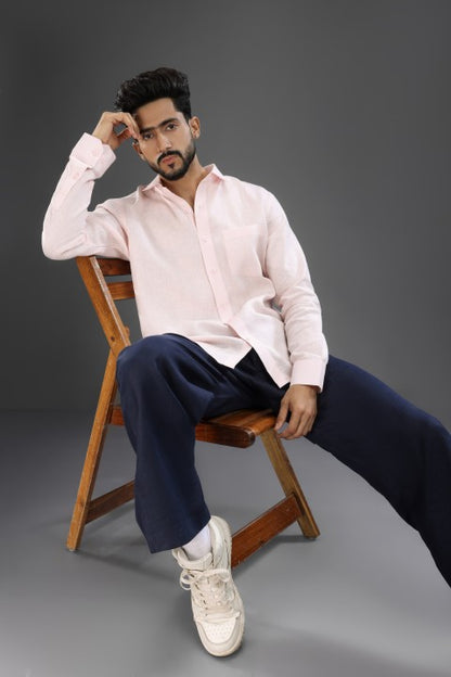Baby Pink Shirt & Navy blue Loose Pant Combination