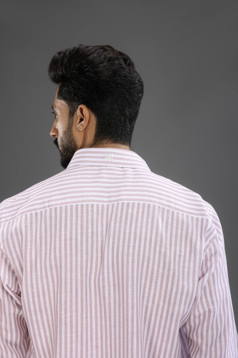 Dusty Pink Lining Shirt & Brown Loose Pant Combination