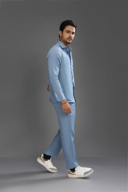 Denim Blue Pure Linen Cord Set