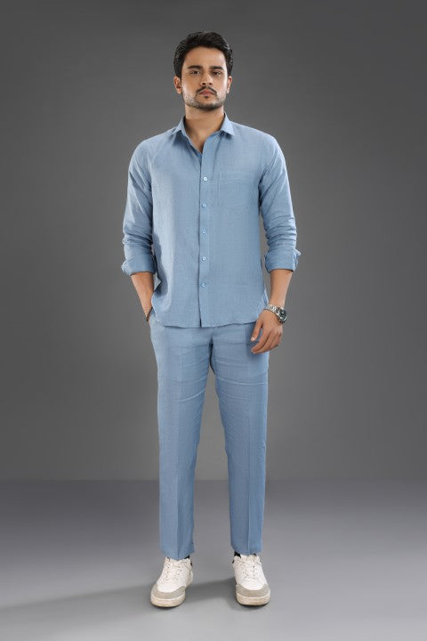 Denim Blue Pure Linen Cord Set