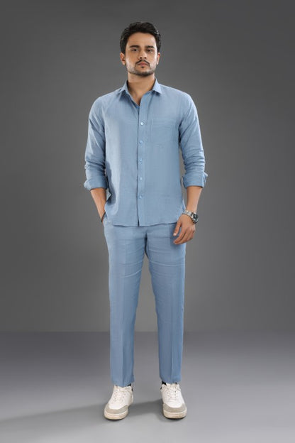 Denim Blue Pure Linen Cord Set