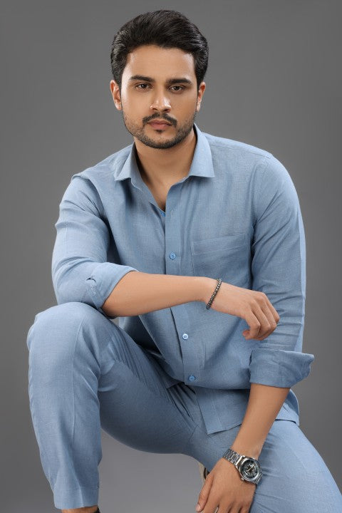 Denim Blue Pure Linen Cord Set