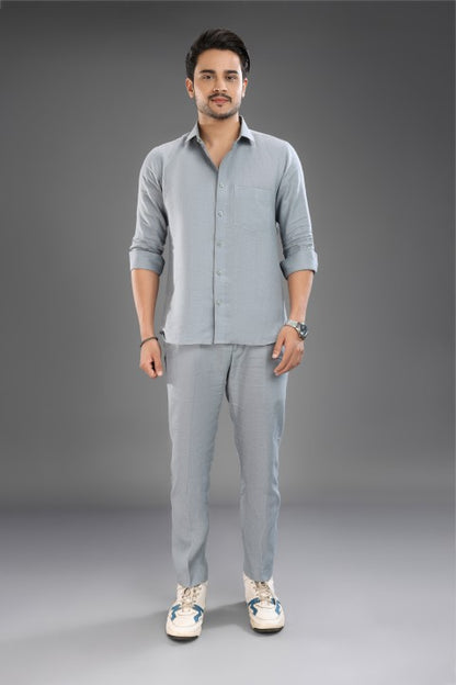 Greenish Grey Pure Linen Cord Set