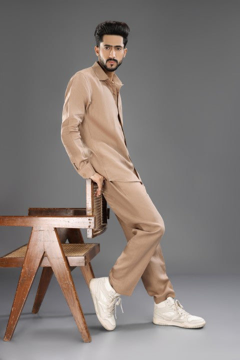 Beige Brown - Pure Linen Cord Set