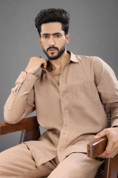 Beige Brown - Pure Linen Cord Set