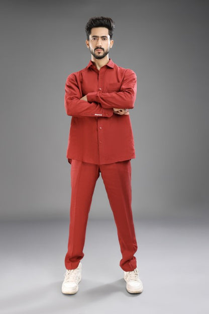 Matt Mehroon Pure Linen Cord Set