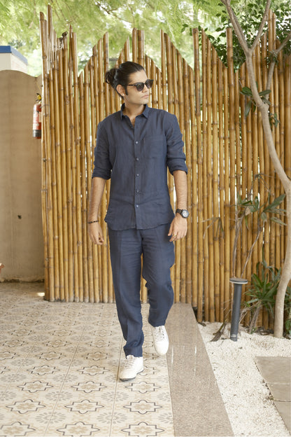 Navy Blue Linen Cord Set