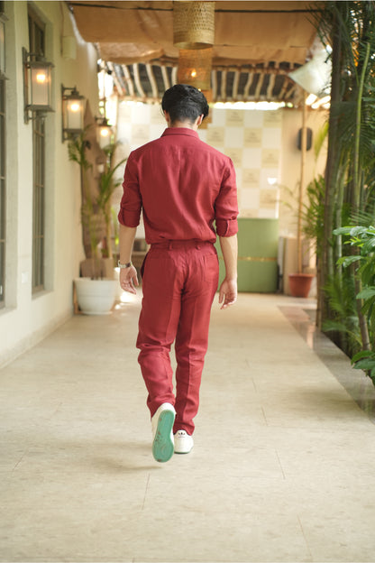 Matt Mehroon Linen Trouser