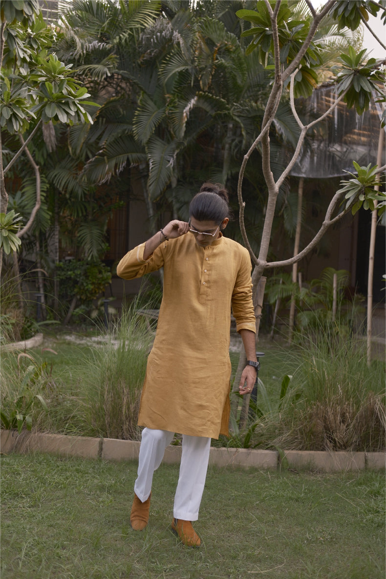 Turmeric Yellow Long Traditional Kurta Pyjama Set