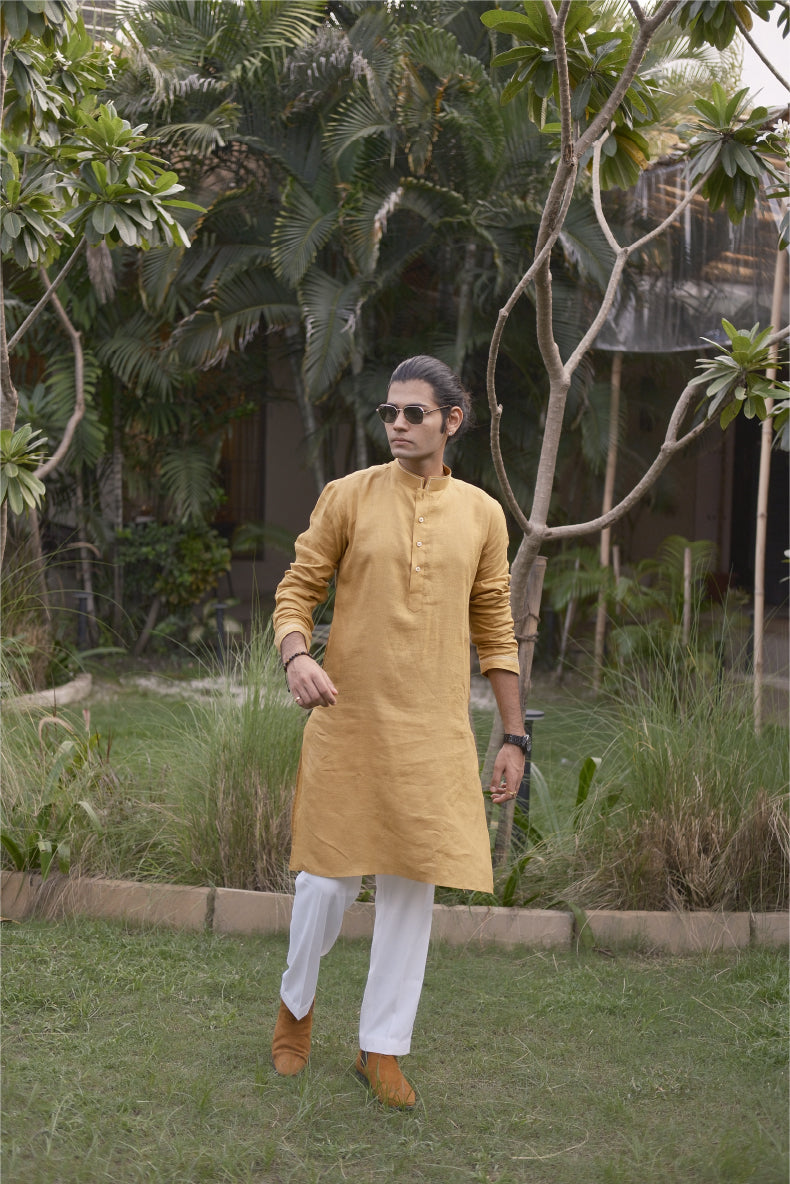 Turmeric Yellow Long Traditional Kurta Pyjama Set