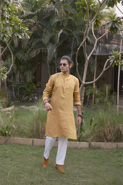 Turmeric Yellow Long Traditional Kurta Pyjama Set