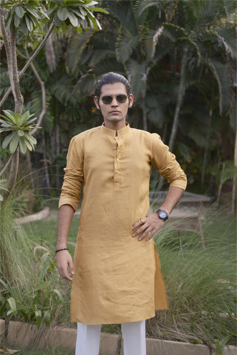 Turmeric Yellow Long Traditional Kurta Pyjama Set