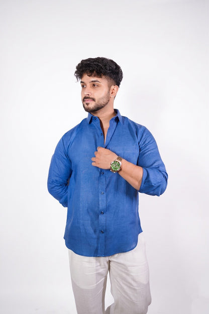 Royal Blue Linen Shirt