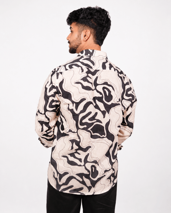 Black & Cream Abstract Shirt & Black Loose Pant Combination