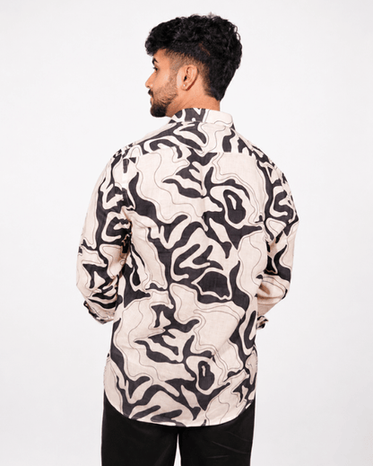 Black & Cream Abstract Shirt & Black Loose Pant Combination
