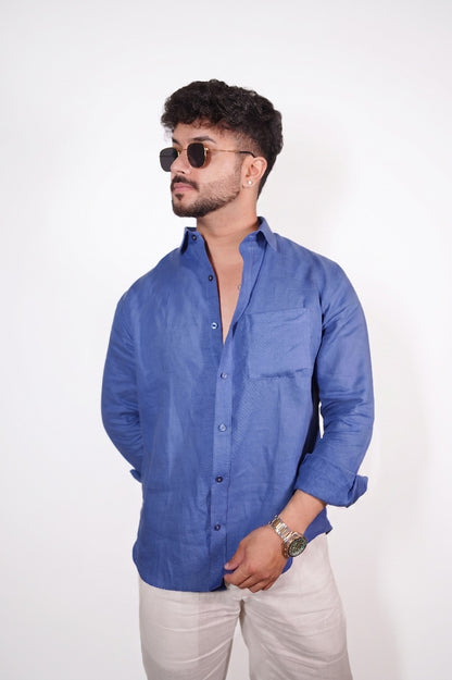 Royal Blue Linen Shirt