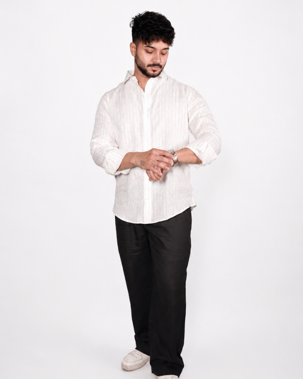 White Black Stripe Linen Co-ord Set