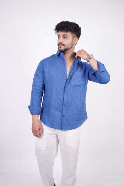 Royal Blue Linen Shirt