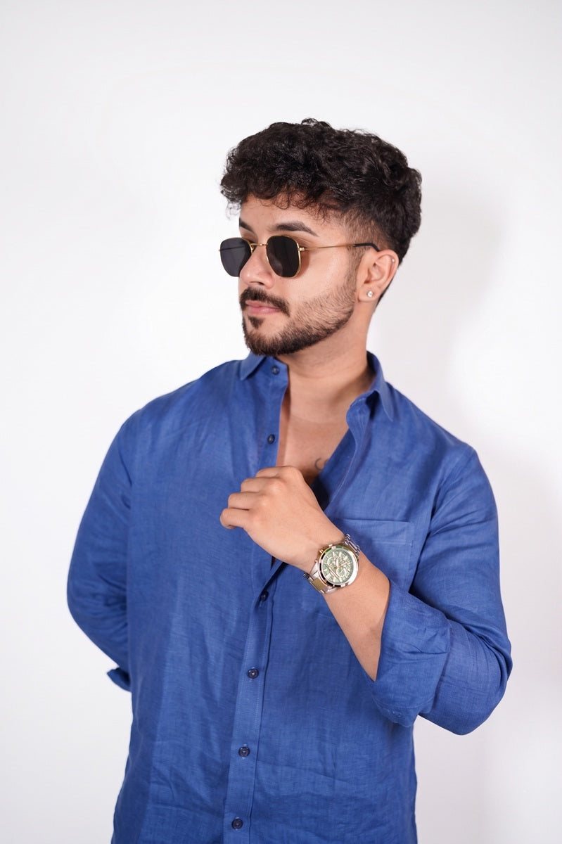 Royal Blue Linen Shirt