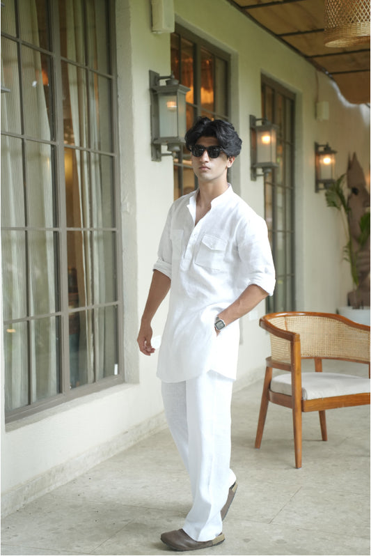 Pure White Kurta Pyjama Pocket Set