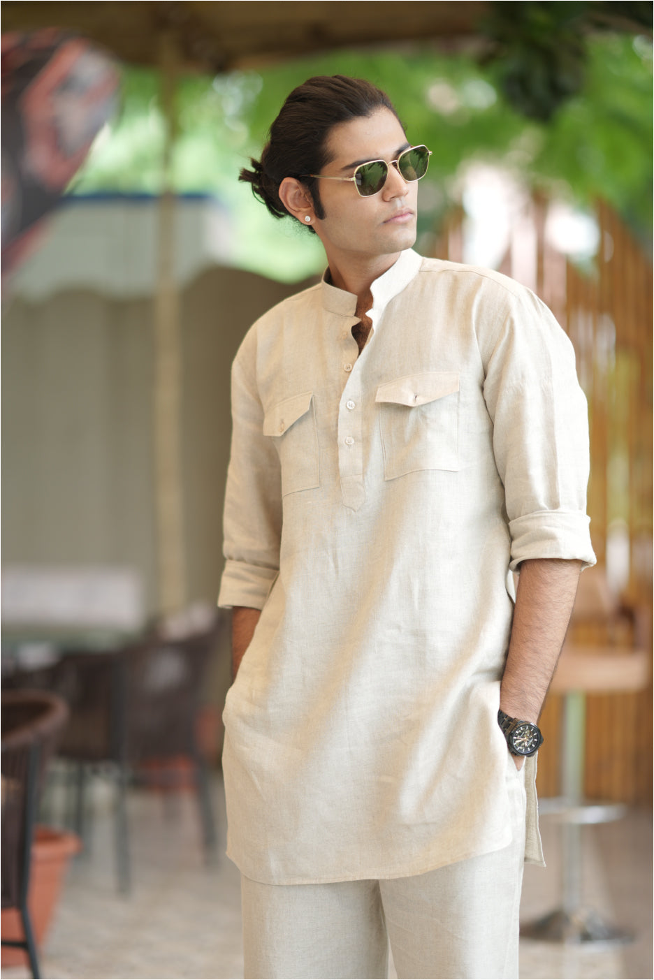 Natural Khadi Kurta Pyjama Pocket Set