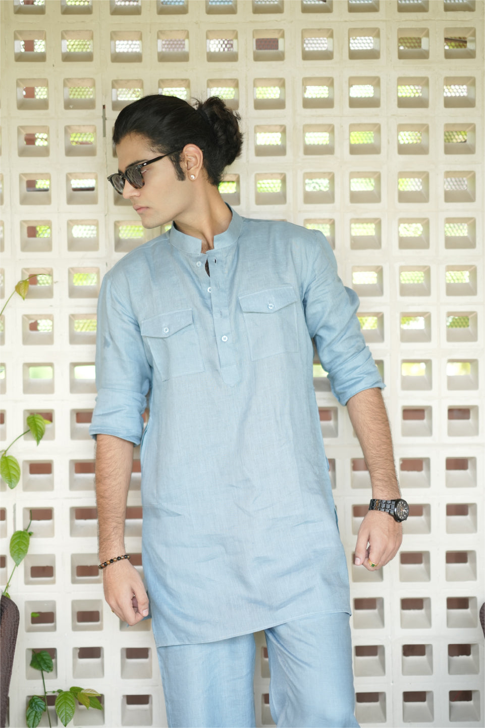 Denim Blue Kurta Pyjama Pocket Set