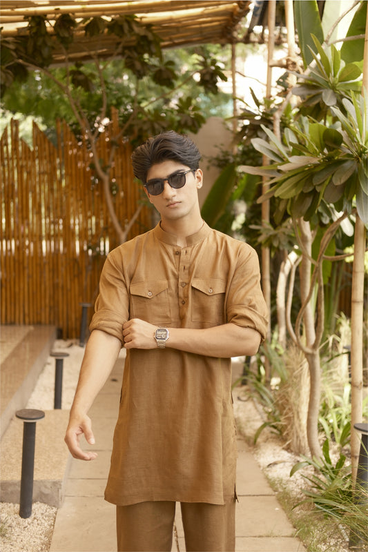 Tobacco Brown Kurta Pyjama Pocket Set