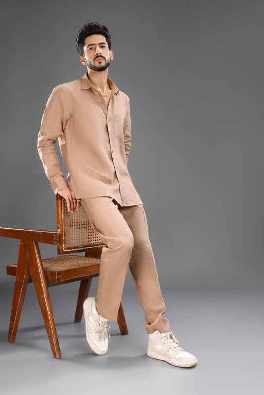Beige Brown - Pure Linen Cord Set