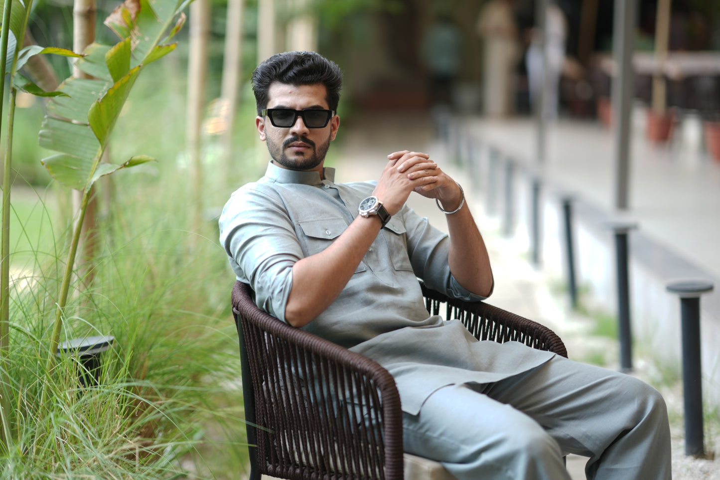 Greenish Grey Kurta Pyjama Pocket Set